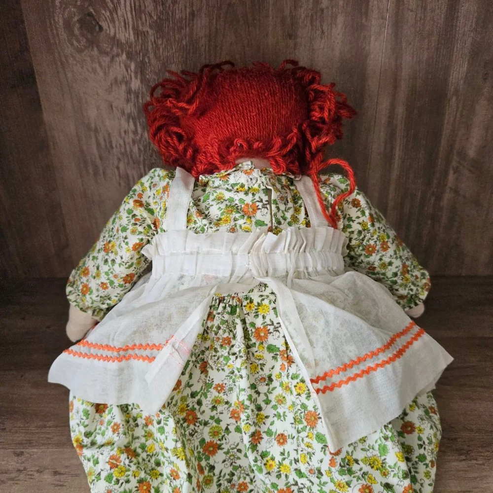 Vintage Homemade Raggedy Ann Doll Retro Floral Fabric Dress Folk Cloth 18